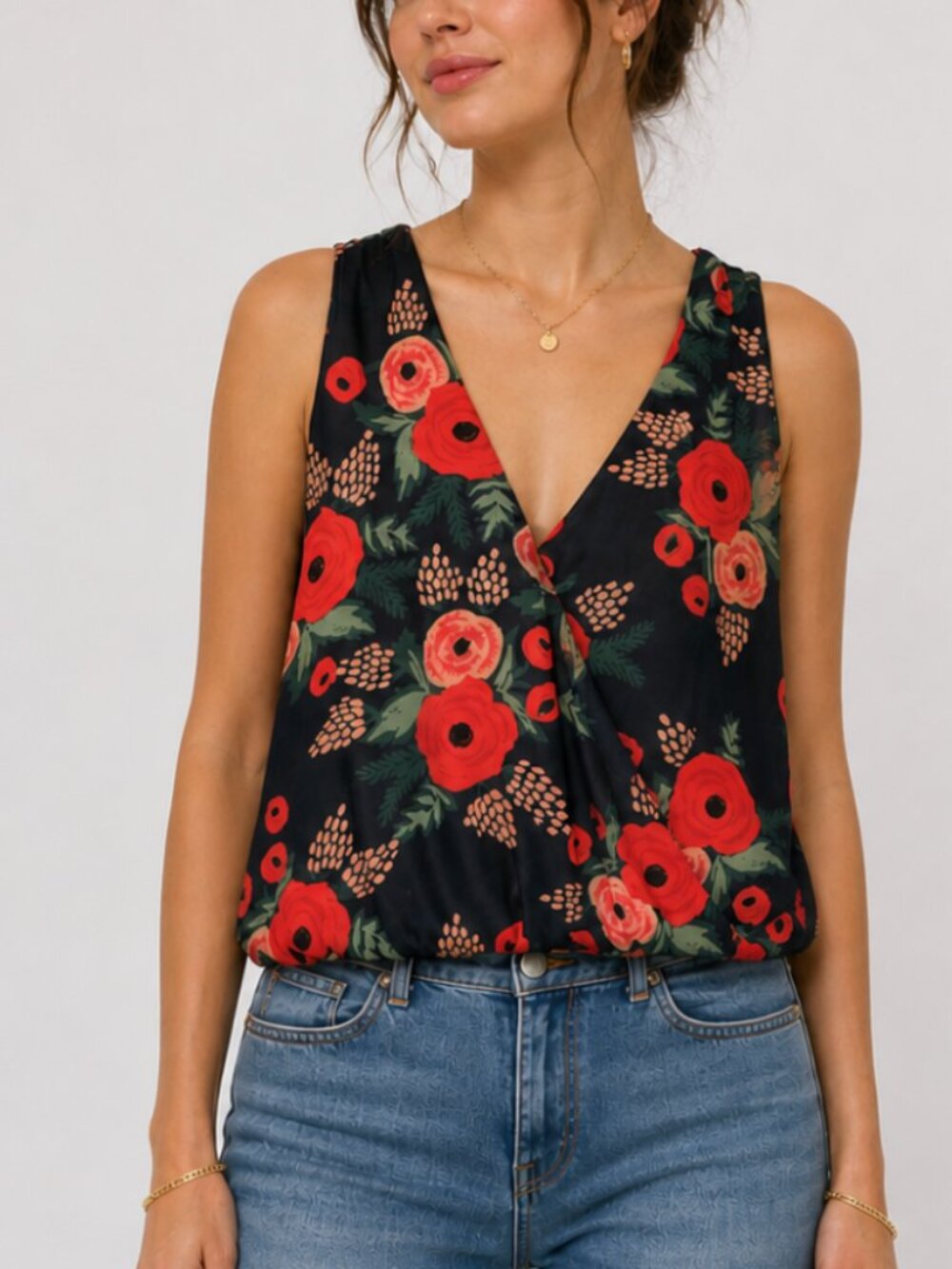 Rifle Paper +‎ Paper Crown Flower Top Sleeveless Small Blouse